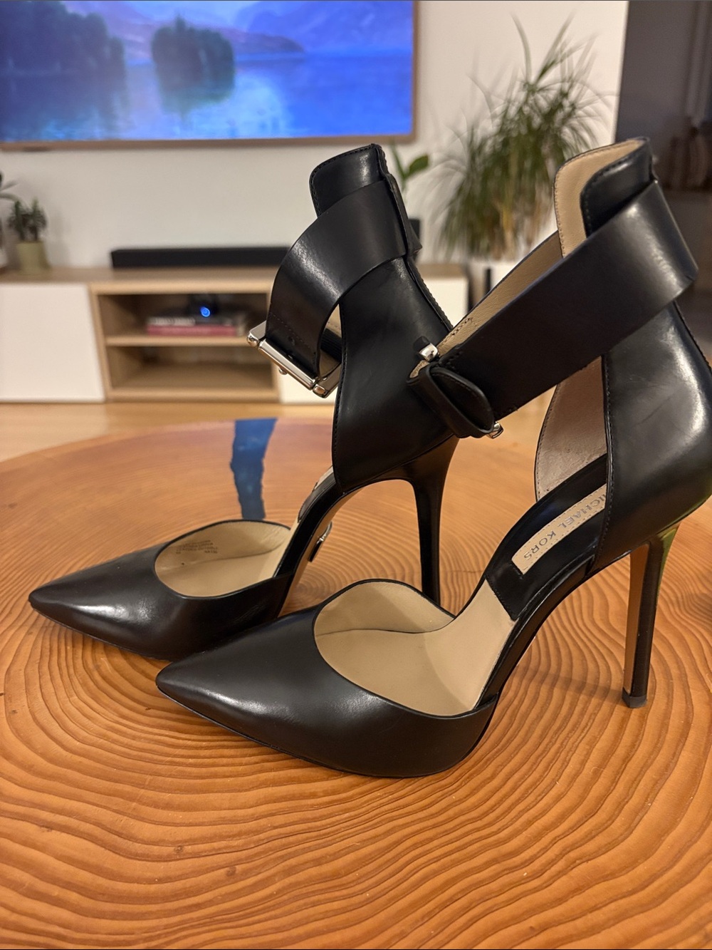 Michael Kors Black Pointed Toe Ankle Strap Pumps with Buckle - Picture 5 of 9